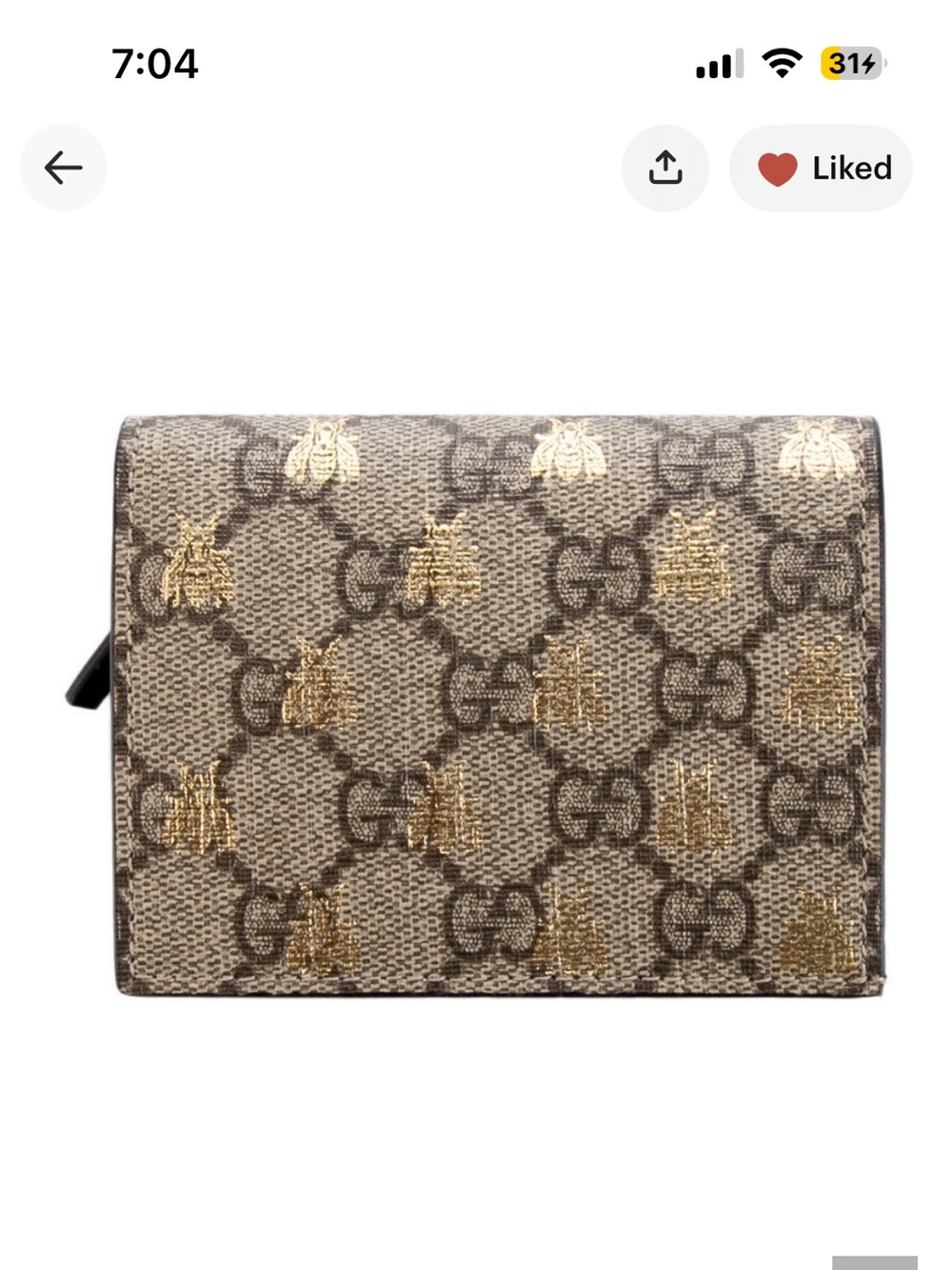 Gucci Beige GG Supreme Wallet with Gold Bee Accents